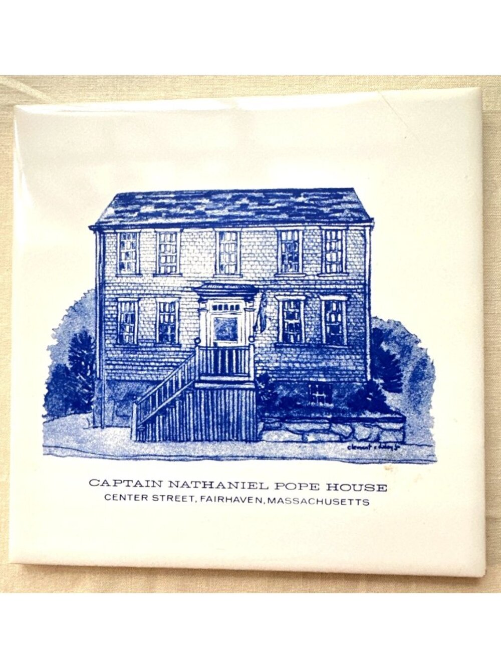 80s Blue Tile Fairhaven Massachusetts Capt Nathaniel Pope House Vintage